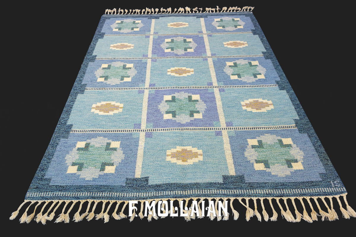 Scandinavian Rollakan Swedish Rug Blue/Purple Color n°:350452